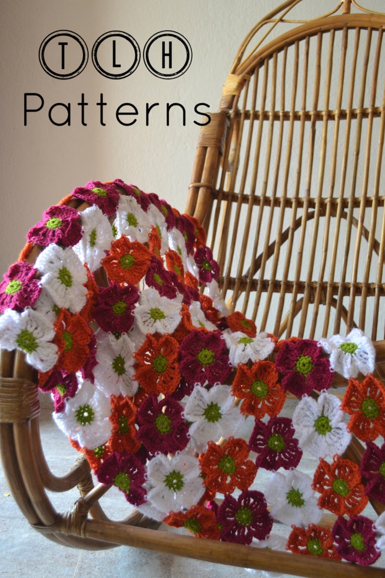 Crochet baby blanket pattern, crochet afghan pattern, crochet flower blanket, Tropical blooms baby blanket, pattern no. 74 image 1