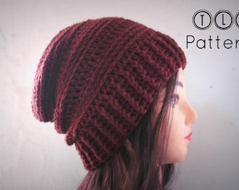 Crochet hat pattern, crochet slouchy beanie pattern, mens hat pattern, unisex hat, Chocolate Slouchy hat, adult size, Pattern No. 36