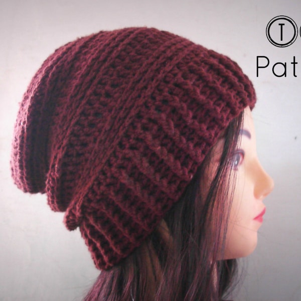 Crochet hat pattern, crochet slouchy beanie pattern, mens hat pattern, unisex hat, Chocolate Slouchy hat, adult size, Pattern No. 36