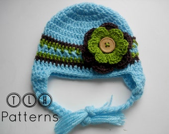 Crochet pattern, crochet hat pattern, crochet baby hat pattern, crochet earflap hat, newborn to toddler 4 sizes, Riva hat, Pattern No. 20