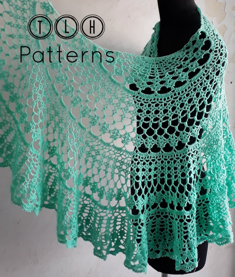 Crochet shawl pattern, lace shawl crochet pattern, crochet crescent shawl, semicircle shawl pattern, Tiffany shawl, pattern no. 117 image 1