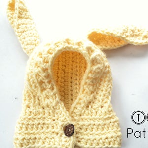 Crochet hooded cowl pattern, crochet hood with rabbit and bear ears, hooded cowl with ears, 5 sizes 6 months to adult, pattern no 90 image 2