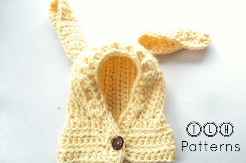 Crochet hooded cowl pattern, crochet hood with rabbit and bear ears, hooded cowl with ears, 5 sizes 6 months to adult, pattern no 90 image 2
