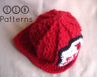 PADRÃO DE CROCHÊ, Padrão de gorro de bombeiro em crochê, adereço para fotos - tamanhos bebê, criança e adulto, download instantâneo em PDF, Padrão nº 7