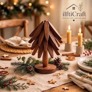 Walnut Tree Trivet Set | Foldable Heat Mat Kitchen Hot Pad | Christmas Table Décor Farmhouse Housewarming Gift Pot Holder Stand