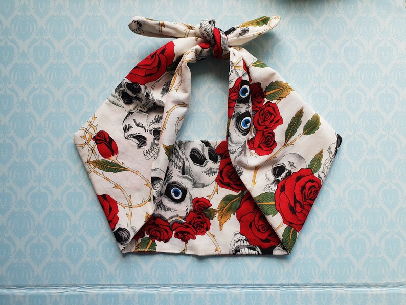 skull rose polka dot pin up psychobilly rockabilly vintage bandana