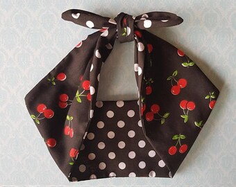 black polka dot cherry bandana, rockabilly pin up psychobilly tattoo hairband headband