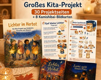 Höstljusprojekt för dagis – 30 sidor med lyktor, ljus och skugga, pyssel, morgoncirkel + 8 Kamishibai-bildkort för höstprojekt
