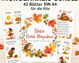 Höstmorgoncirkelpaket för dagis | 42 DIN A4-ark | Ritualer, fingerlekar, rörelsekort, väder och känslor, idéer för cirkelstund
