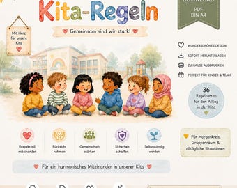 36 reglas para el jardín de infancia | Tarjetas de reglas para el jardín de infancia | Círculo matutino | Reglas del grupo | Vida diaria en el jardín de infancia | PDF DIN A4 | Descarga instantánea