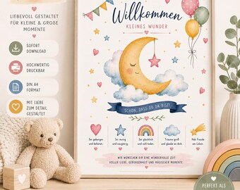 Välkommen lilla mirakelposter | Barnrumsdekor | Akvarell babyposter | Födelsepresent | Utskrivbar DIN A4 | Direkt nedladdning | Baby