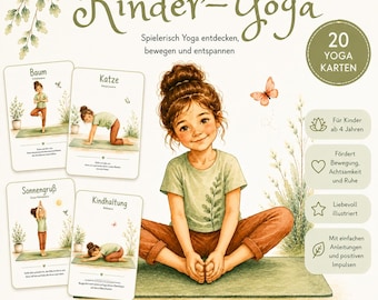 Yogakort för barn | 20 yogaövningar för barn | Yogakort i akvarell | Rörelsekort | PDF-nedladdning | Förskola | Grundskola
