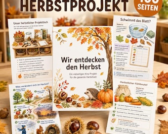 Autumn project for kindergarten – 100 pages with experiments, sorting circle, playdough mats & puzzles | Autumn materials for kindergarten project folder, project weeks