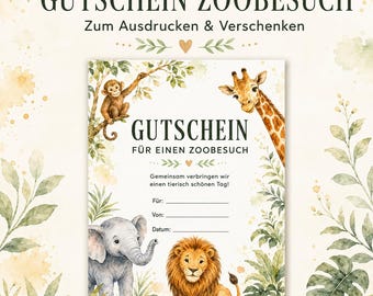 Utskrivbar zoo-kupong | Zoo-besökskupong | Present till par, vänner och familj | PDF DIN A4 | Direktnedladdning