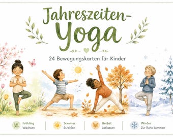 Barnens yogakort: Säsongsyoga | 20 yogaövningar för barn | Akvarell yogakort | Rörelsekort | PDF-nedladdning | Förskola |
