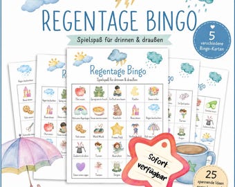 Rainy Day Bingo for Kids | 5 Printable Bingo Cards | Rainy Day Activity | Indoor Activity | Printable PDF | Kindergarten Game