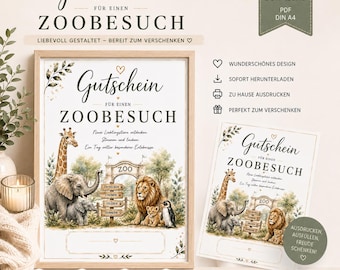 Utskrivbar zoo-kupong | Zoo-besökskupong | Present till par, vänner och familj | PDF DIN A4 | Direktnedladdning