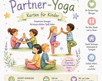 24 partneryogakort för barn | Rörelsemindfulness | Förskola och grundskola | Utskrivbara yogaövningar Namaste Kids