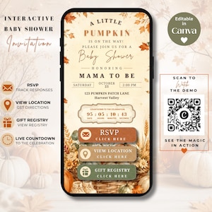Baby Shower RSVP  Website, A Little Pumpkin Is on the Way , Gender Neutral, Editable Canva Template, Countdown, Gift Registry & Map