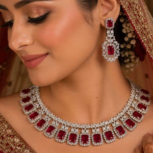 Handmade Mughal Ruby Bridal Jewelry Set | Necklace, Earrings, Maang Tikka
