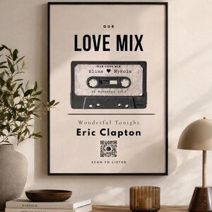 Personalized Love Mix Cassette Poster, Custom Music Print, Spotify QR Code Poster, Couple Gift, Printable Wall Art, Warm Terraccota