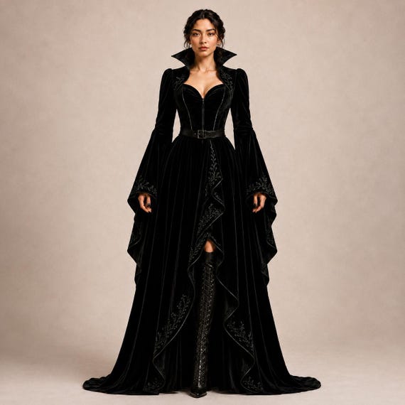 Dark Enchantress Gown, Edwardian Ball Dress, Witchcore Costume, Masquerade Dress, Fantasy Court Gown, Maleficent Inspired, Witchy Maxi Dress