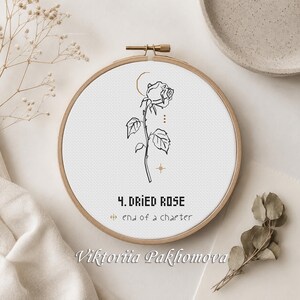 Dried Rose Cross Stitch Pattern PDF, Celestial Flower Embroidery, Magic Floral Line Art Stitching Design