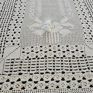 Handmade Crochet Rectangular Tablecloth | White Cotton Lace Tablecloth I 136 x 100 cm