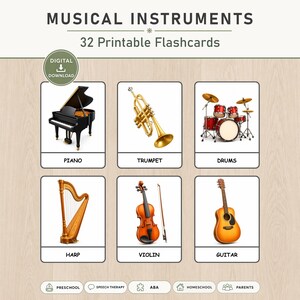 Montessori-inspirerade musikinstrumentkort | 32 utskrivbara 3D-musikkort | Förskoleinlärning i PDF-format
