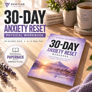 30-dagars arbetsbok för återställning av ångest, övertänkande och orosdagbok, fysisk pocketbok