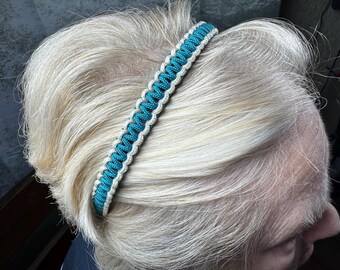 Handwoven Ocean Blue & White Paracord Hairband – Comfortable Everyday Accessory