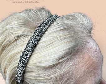 Classic Signature Black with Silver Gray Diamonds Paracord Hairband
