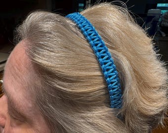 Handwoven Ocean Blue Paracord Hairband – Comfortable Everyday Accessory