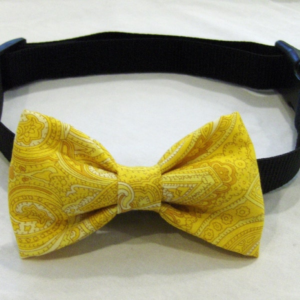 mustard yellow paisley DOG BOW TIE attachment pet animal accessories Brookes and Company