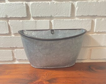 Galvanized Washtub Wall Bin | Metal | Farmhouse | cottage Chic | Primitive Country Rustic Decor