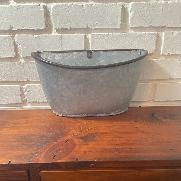 Galvanized Washtub Wall Bin | Metal | Farmhouse | cottage Chic | Primitive Country Rustic Decor