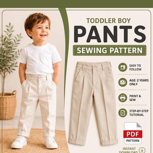 Toddler Boy Pants Sewing Pattern, Pleated Trousers PDF, Digital Download
