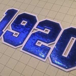 May include: Blue sequined iron-on patch with the number 1920. The patch has a white border and a registered trademark symbol.
