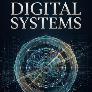 Könnte beinhalten: Eine dunkelblaue Grafik mit dem Text PROTECTING DIGITAL SYSTEMS in silbernen Großbuchstaben. Unter dem Text befindet sich eine leuchtende, mehrschichtige geometrische Kugel aus miteinander verbundenen Linien, Knoten und Datenpunkten in Blau und Gold.