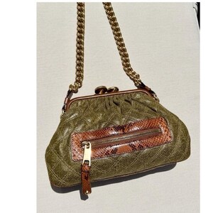 Marc Jacobs Vintage Moss Green Quilted Leather Python Little Stam Bag