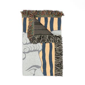 Classical Profile Face Woven Blanket | Striped Portrait Throw