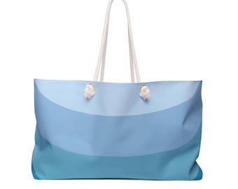 Blue Ombre Wave Weekender Bag | Coastal Stripes Tote