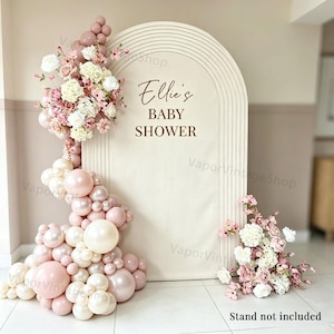 Anpassad babyshowerbåge bakgrund personlig namn bakgrund barnfestdekor elastiskt tygöverdrag