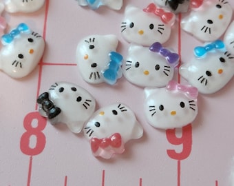 10 Small  Kawaii kitty, Cute Nail art, Flatback Cabochon Resin