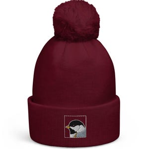 MAINE CHICKADEE EMBROIDERED - Unisex Pom Pom Cuffed Beanie