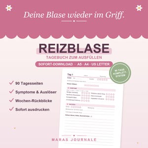 Printable Irritable Bladder Diary | Overactive Bladder Symptom Diary 90 Days | Journal PDF | A5 A4 US Letter