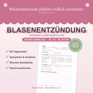 Printable Cystitis Diary | Recurring Cystitis Symptom Diary 90 Days | PDF | A5 A4 US Letter