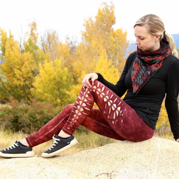 Yoga Leggings Hand Dyed "Redwood" slit weave