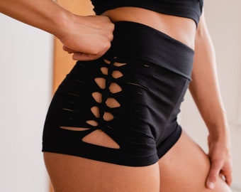FLORATA Yoga Shorts for Women High Waisted Butt Scrunch Booty Shorts Compression Exercise Shorts Side Pockets