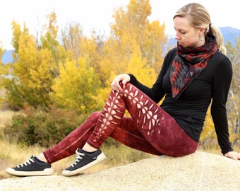 Yoga Leggings Hand Dyed "Redwood" slit weave